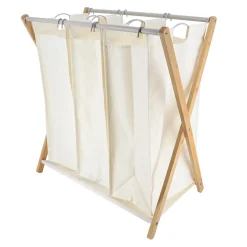 TENDANCE Panier à linge 3 compartiments (H76 cm) Purebamboo Ecru Hot