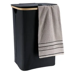 TENDANCE Panier à linge rectangulaire et pliable (H60 cm) Purebamboo Noir