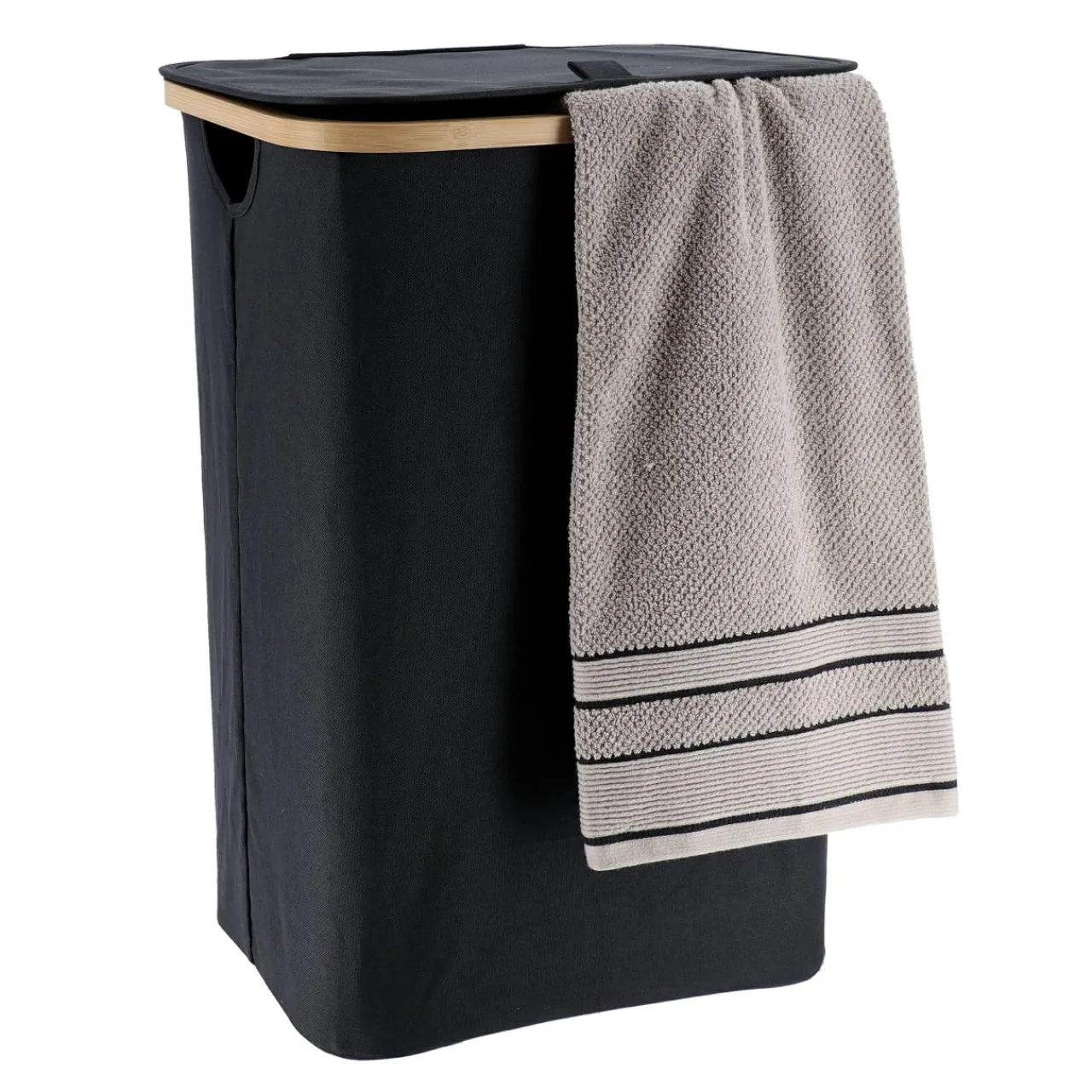 TENDANCE Panier à linge rectangulaire et pliable (H60 cm) Purebamboo Noir