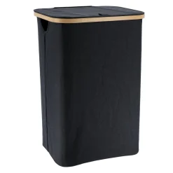 TENDANCE Panier à linge rectangulaire et pliable (H60 cm) Purebamboo Noir