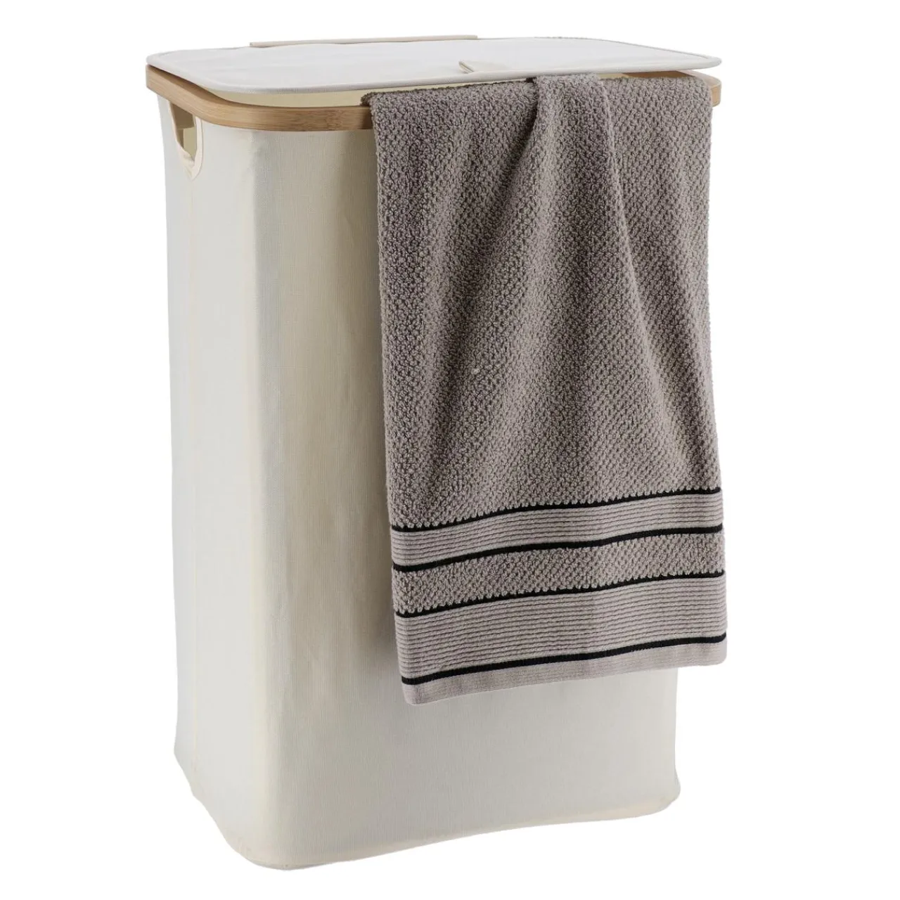 TENDANCE Panier à linge rectangulaire et pliable (H60 cm) Purebamboo Ecru Sale
