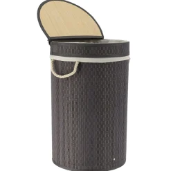 TENDANCE Panier à linge rond et pliable (H55 cm) Damier Gris Outlet
