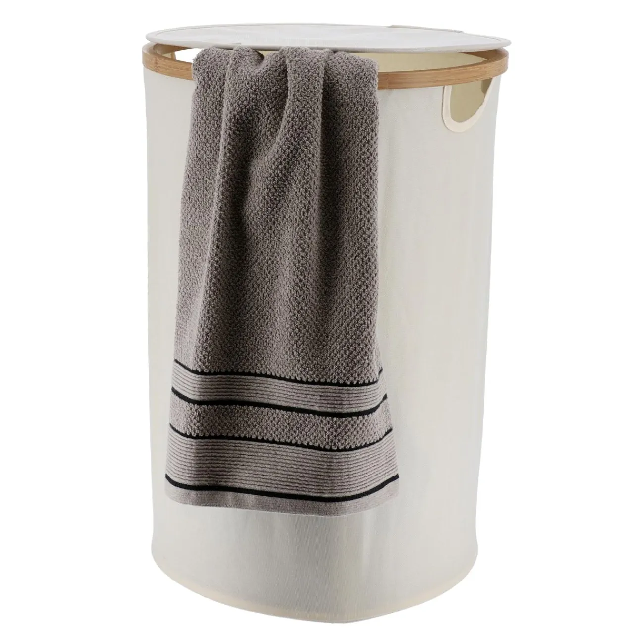 TENDANCE Panier à linge rond et pliable (H60 cm) Purebamboo Ecru Outlet
