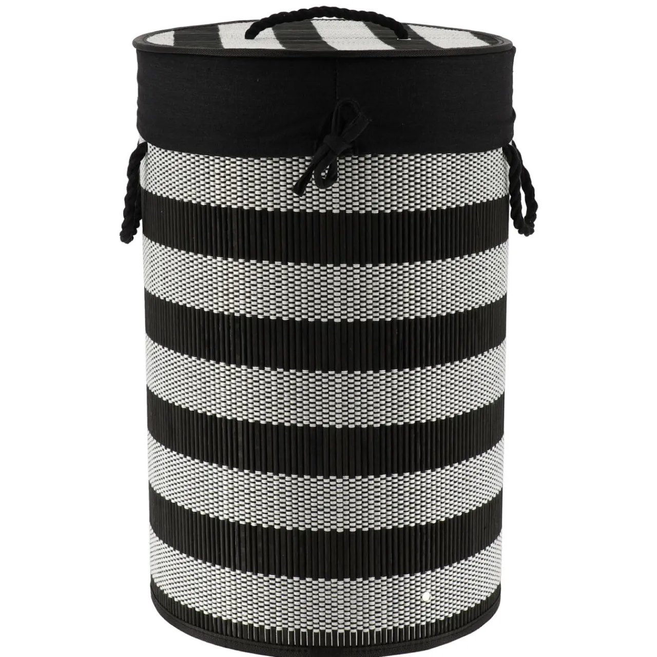 TENDANCE Panier à linge rond et pliable (H55 cm) Bambou Noir et blanc Noir cendré