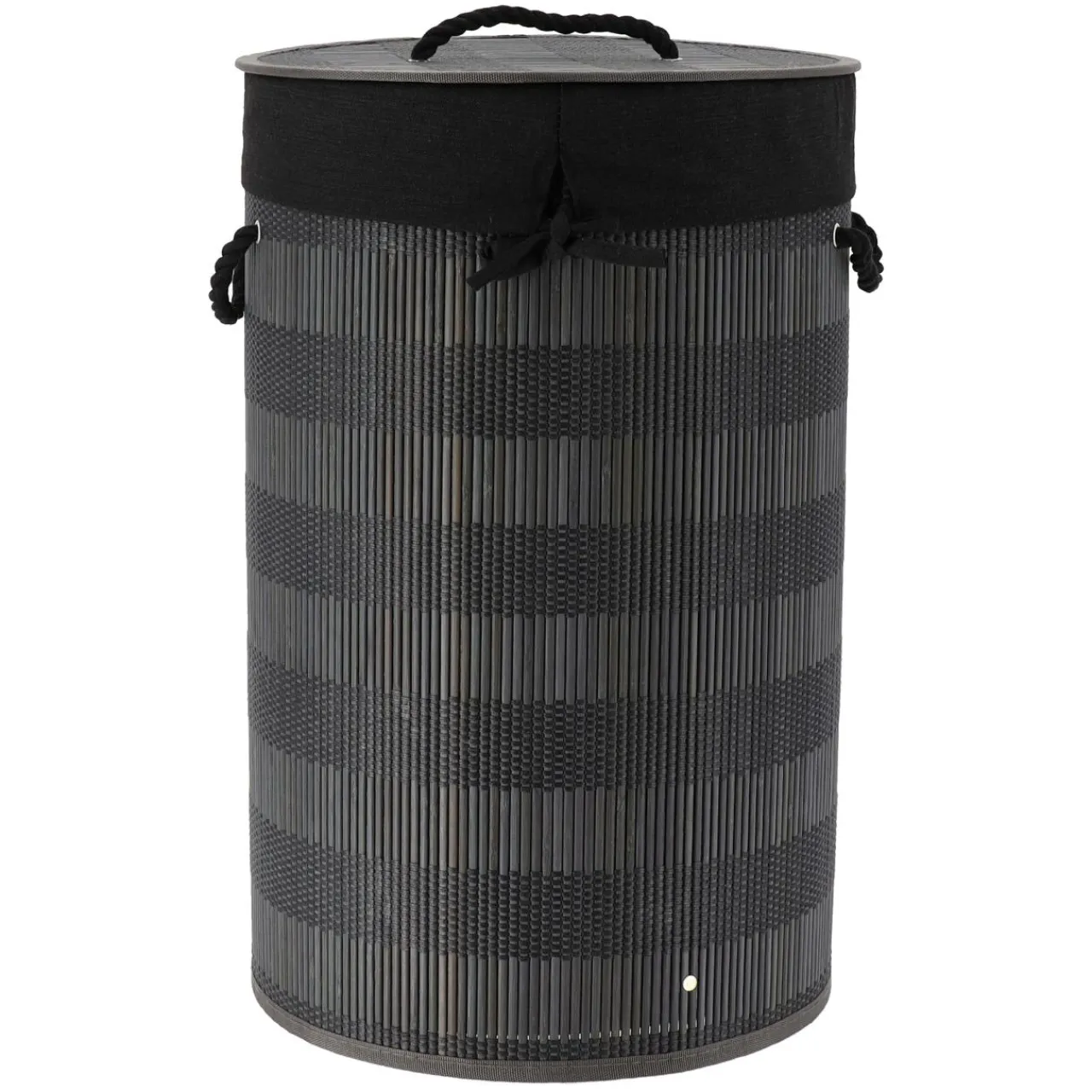 TENDANCE Panier à linge rond et pliable (H55 cm) Bambou et gris Noir Online