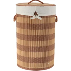 TENDANCE Panier à linge rond et pliable (H55 cm) Bambou et beige Marron Best