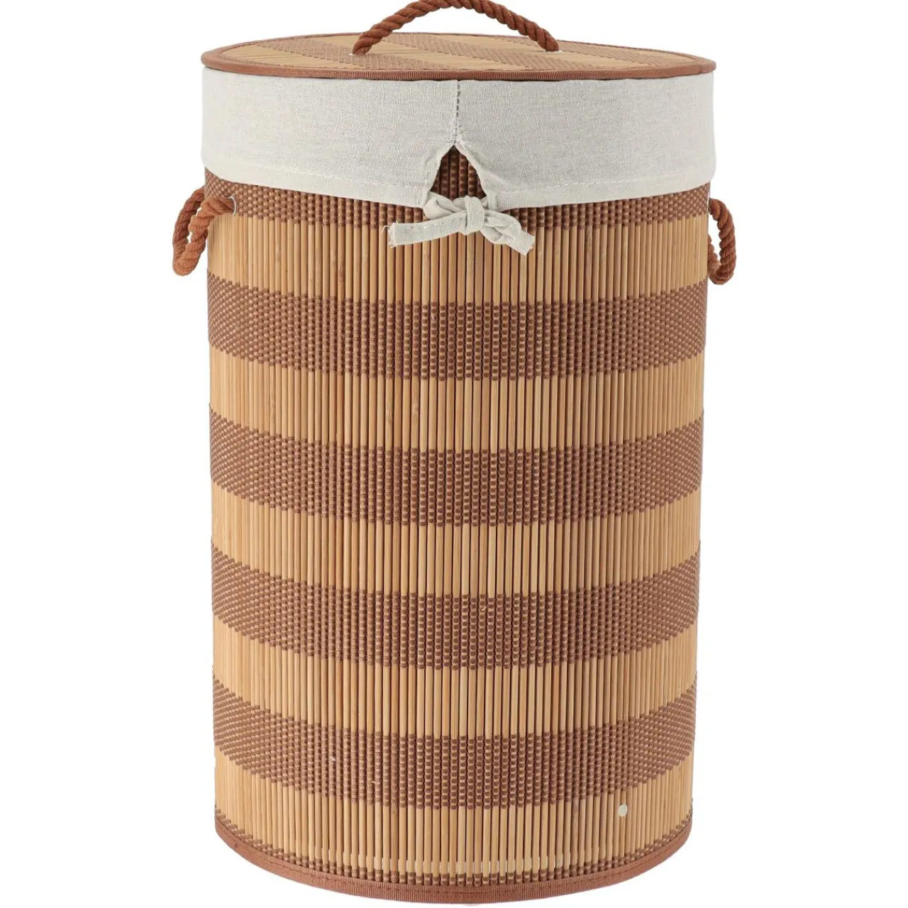 TENDANCE Panier à linge rond et pliable (H55 cm) Bambou et beige Marron Best