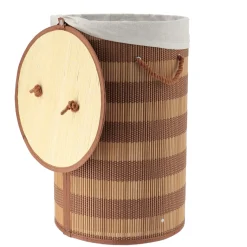 TENDANCE Panier à linge rond et pliable (H55 cm) Bambou et beige Marron Best