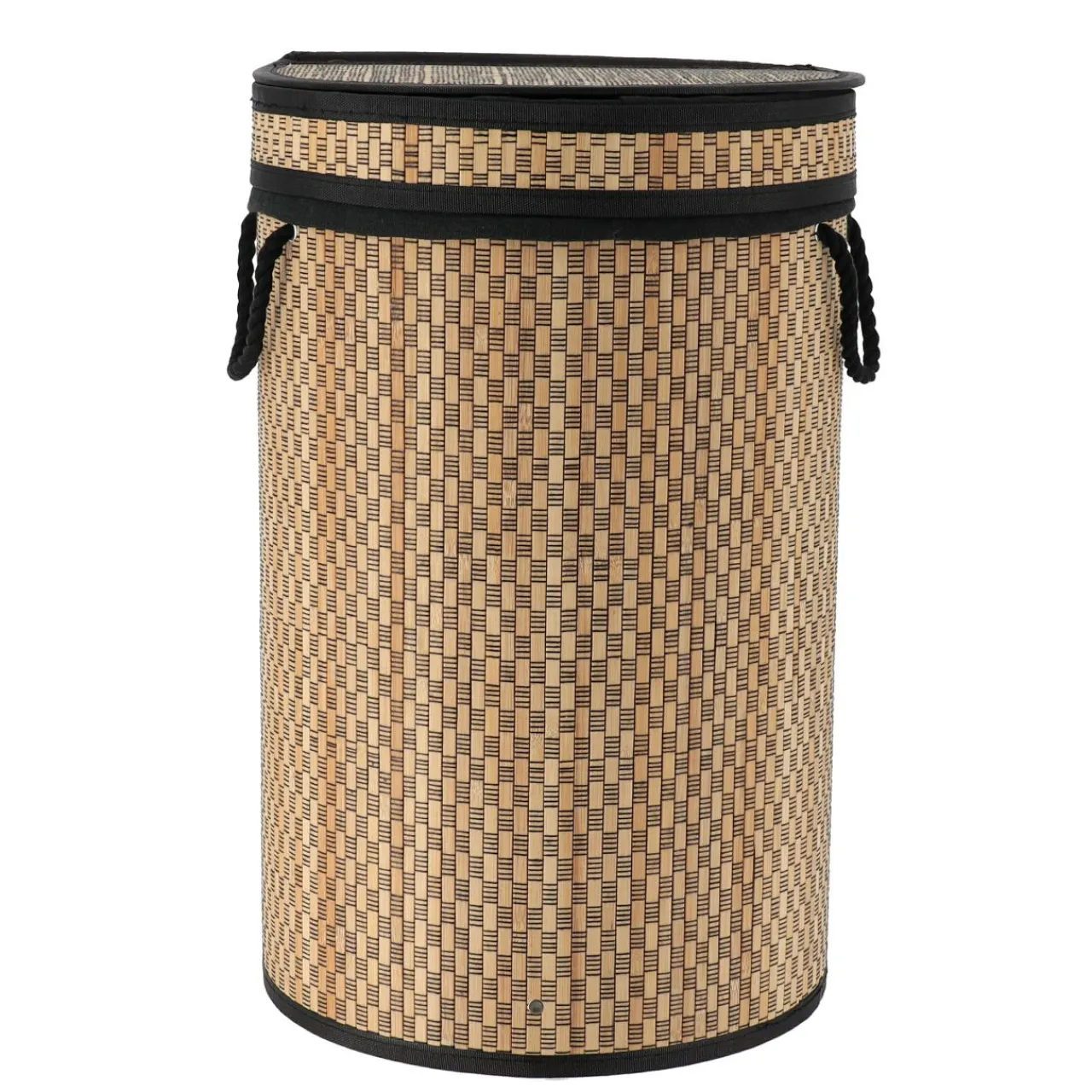 TENDANCE Panier à linge rond et pliable (H55 cm) Damier et naturel Noir