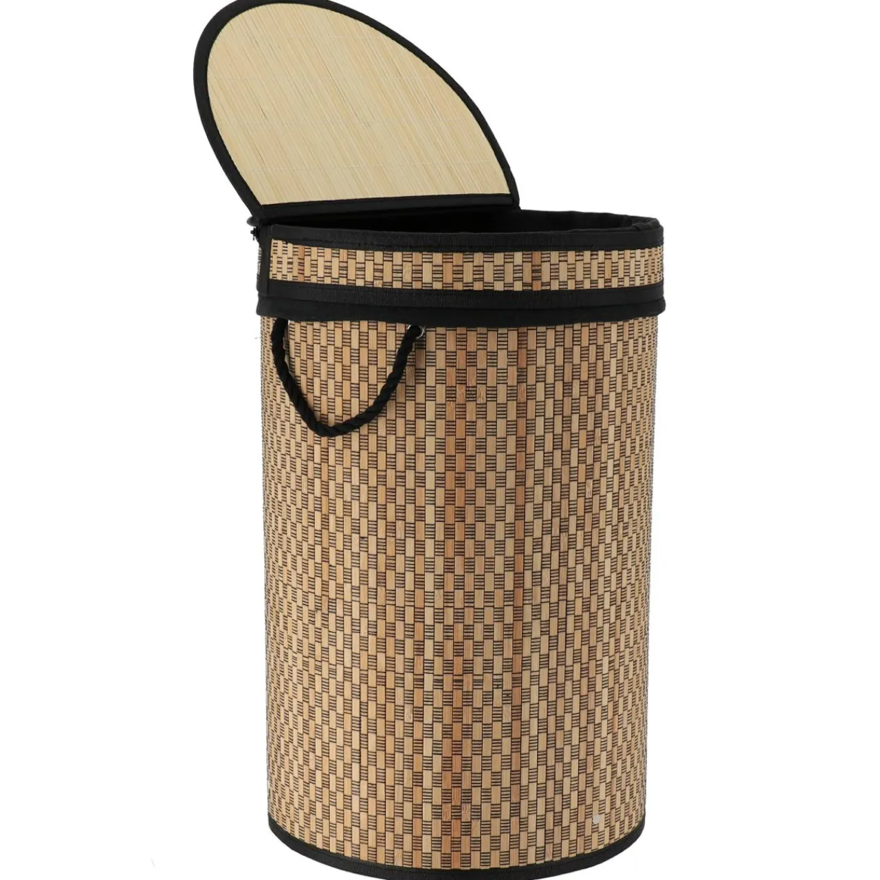 TENDANCE Panier à linge rond et pliable (H55 cm) Damier et naturel Noir