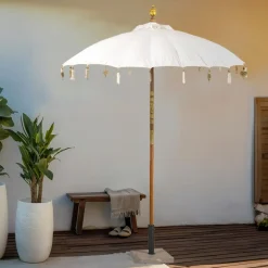 #N/A Parasol de jardin rond avec ornements (D2 m) Cuzco cassé Blanc Sale