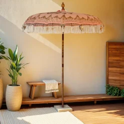 KAEMINGK Parasol de jardin rond à franges (D2 m) Jaipur Beige rosé et dorure Nude Discount