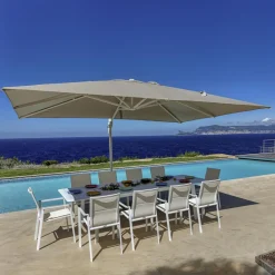 MOBELLIA Parasol déporté rectangulaire aluminium (4 x 3 m) Yucatan Blanc et Taupe Clearance