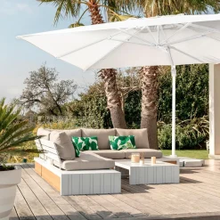 MOBELLIA Parasol déporté rectangulaire aluminium (4 x 3 m) Yucatan Blanc Outlet