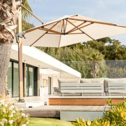 MOBELLIA Parasol déporté rectangulaire aluminium (4 x 3 m) Yucatan effet Bois et blanc Effet bois - blanc Online