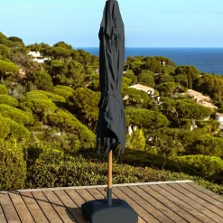 MOBELLIA Parasol rond aluminium (D3,5 m) Yucatan effet Bois et gris anthracite Effet bois - gris anthracite Sale