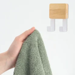 TENDANCE Patère adhésive carrée Crochet double 3M Bambou Blanc Sale