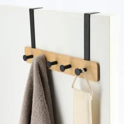 TENDANCE Patère pour porte 5 crochets (L37 x H20 cm) Bambou Noir Hot