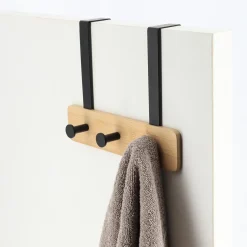 TENDANCE Patère pour porte 3 crochets (L29 x H20 cm) Bambou Noir Hot