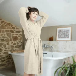 EMINZA Peignoir de bain gaze de coton S/M Gaïa pampa Beige Clearance