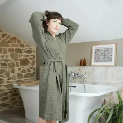 EMINZA Peignoir de bain gaze de coton L/XL Gaïa Vert romarin Clearance