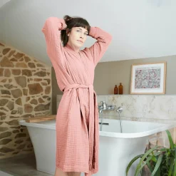 EMINZA Peignoir de bain gaze de coton L/XL Gaïa Rose Pêche Sale