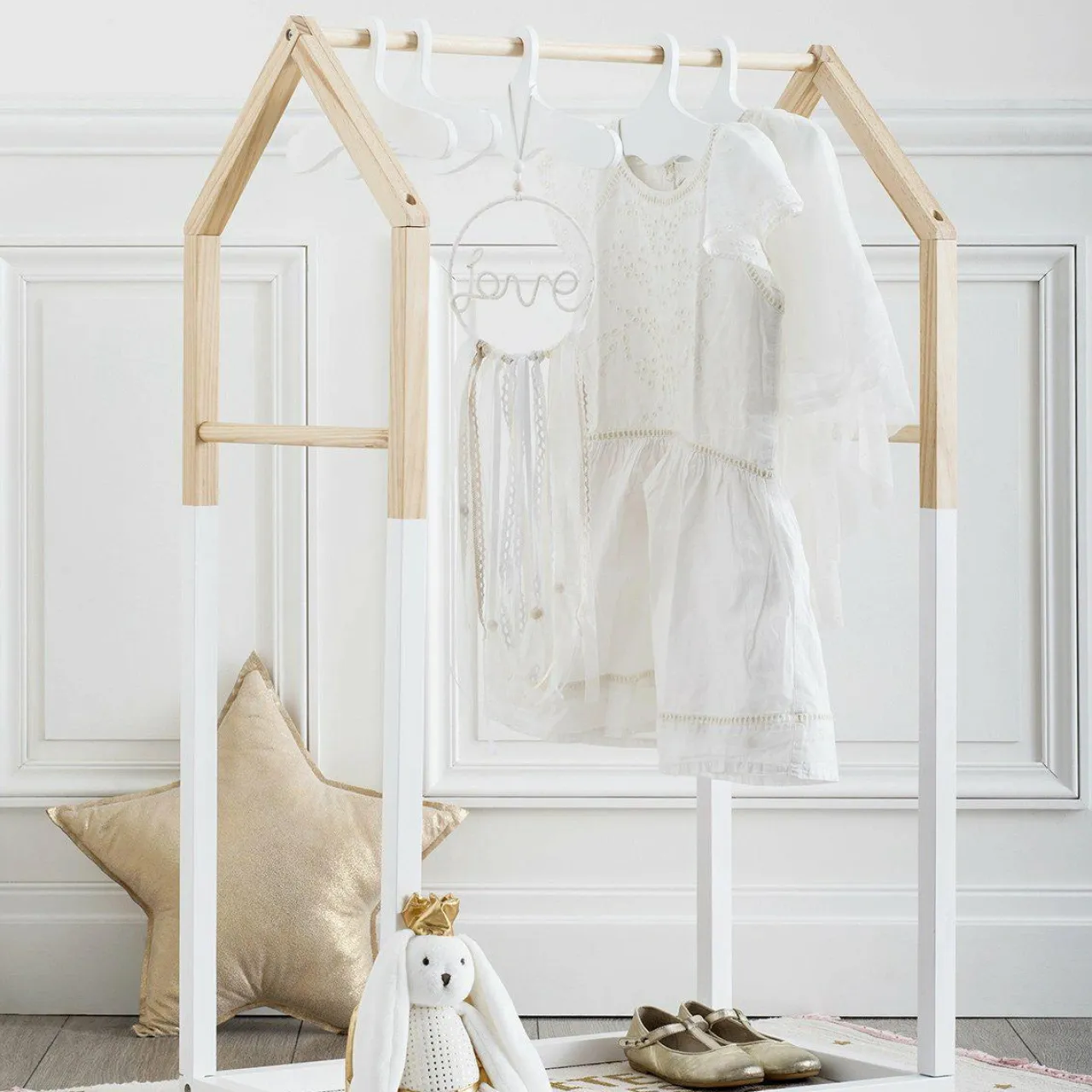 ATMOSPHERA Penderie enfant bois (H100 cm) Maison he Blanc Best