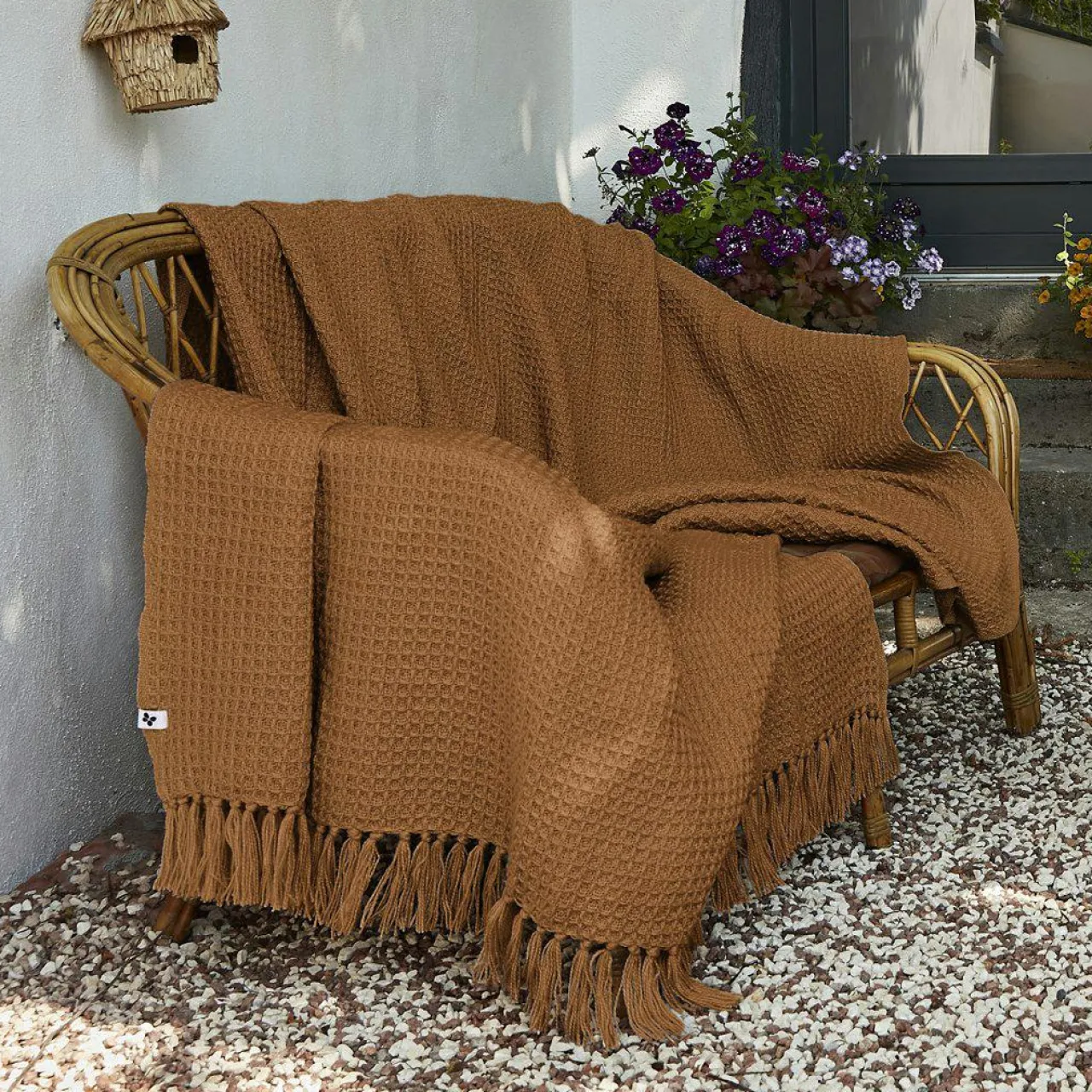 L'EFFET PAPILLON Plaid canapé matière recyclée (180 x 220 cm) Gabin Camel Best