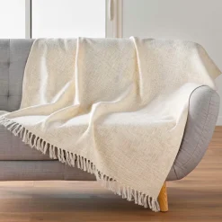 douceur d'intu017drieur Plaid coton doux (125 x 150 cm) Ziggy Ecru Clearance