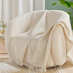 douceur d'intu017drieur Plaid coton doux (125 x 150 cm) Ziggy Ecru Clearance