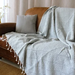 ENJOY HOME Plaid coton recyclé (130 x 160 cm) Dune Gris clair Sale