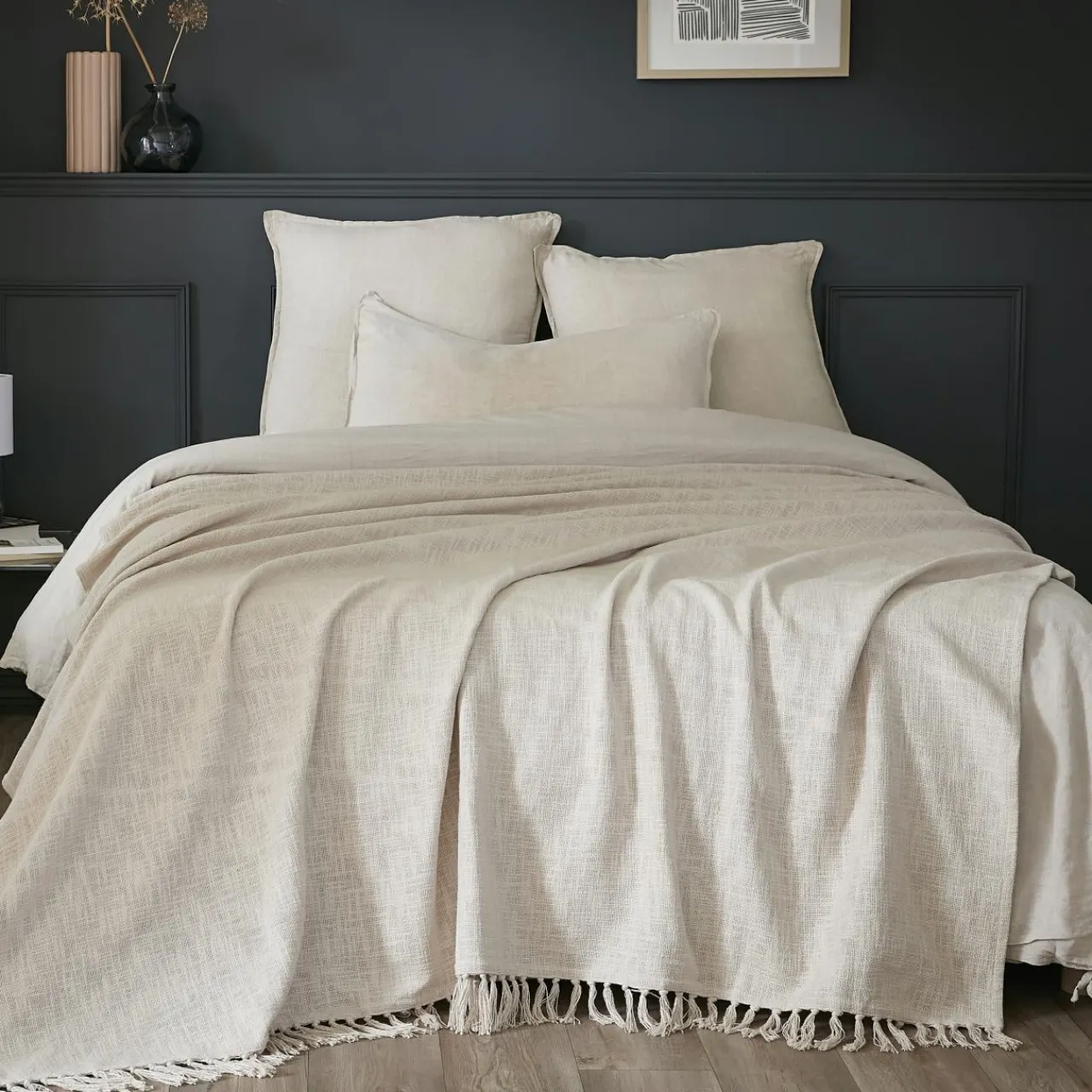 L'EFFET PAPILLON Plaid coton (180 x 220 cm) Sixtine Beige Online