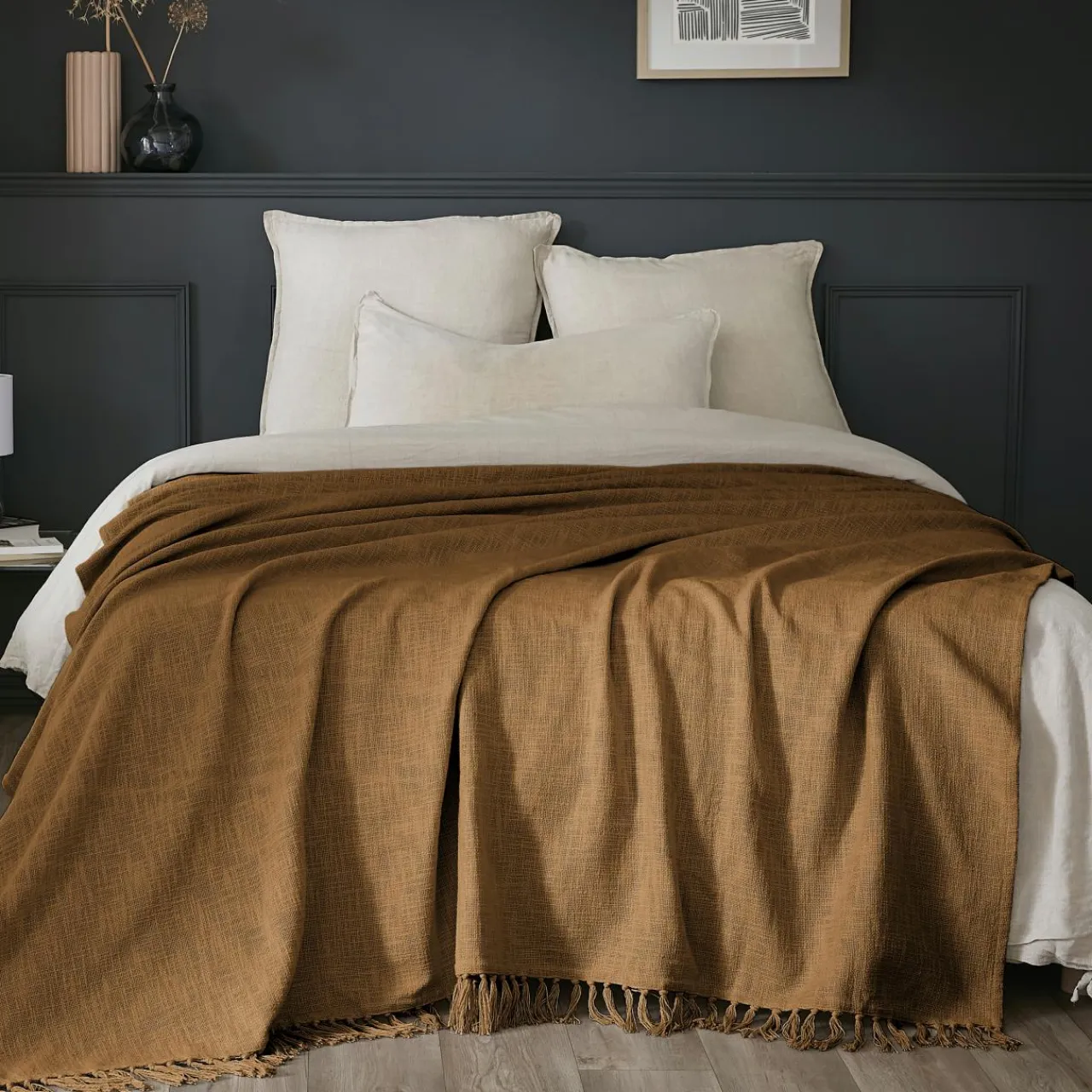 L'EFFET PAPILLON Plaid coton (180 x 220 cm) Sixtine Camel Best
