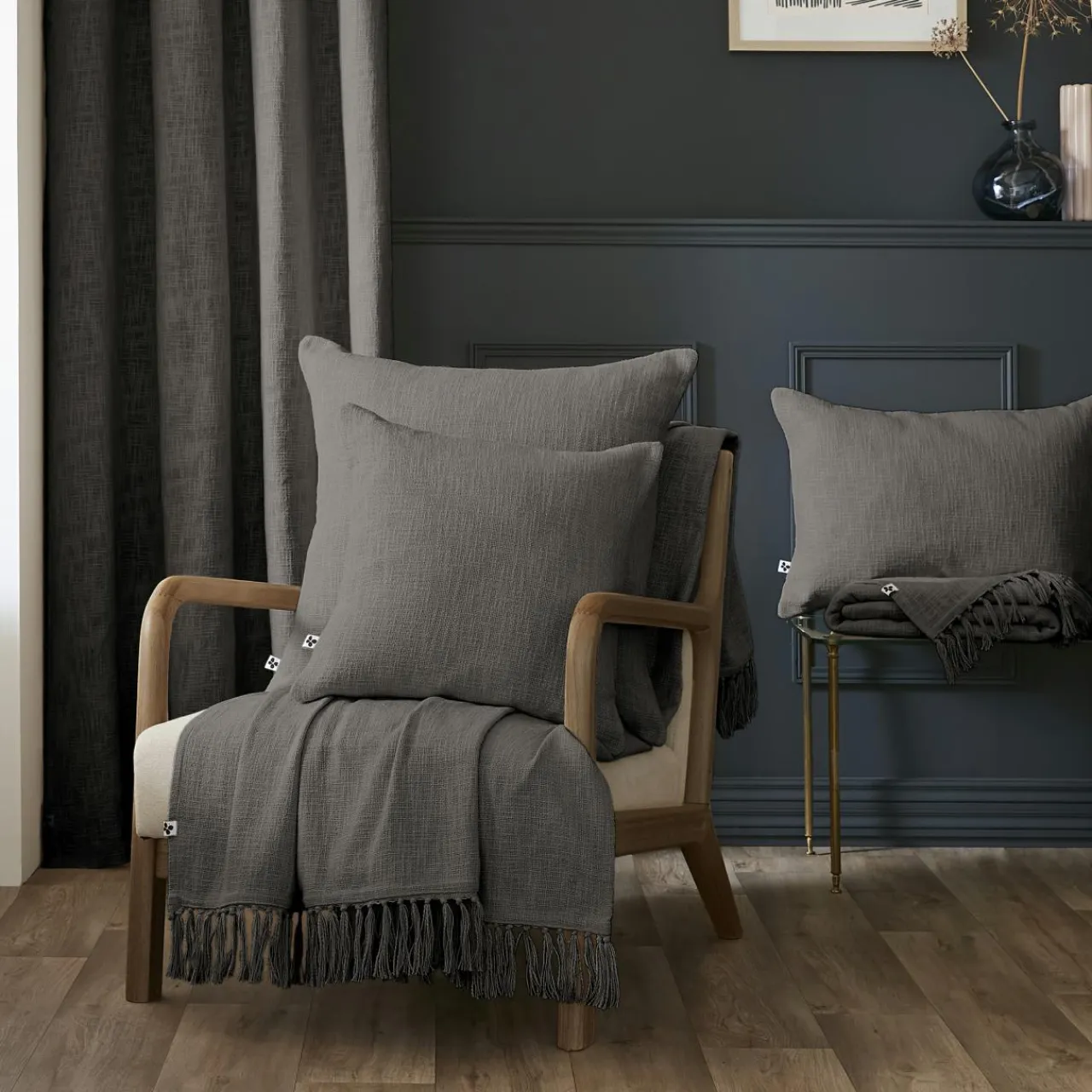 L'EFFET PAPILLON Plaid coton (180 x 220 cm) Sixtine Gris ardoise Gris foncé Sale
