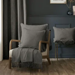 L'EFFET PAPILLON Plaid coton (130 x 160 cm) Sixtine Gris ardoise Gris foncé Clearance