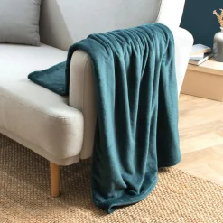 EMINZA Plaid doux flanelle (125 x 150 cm) Didou Bleu canard New