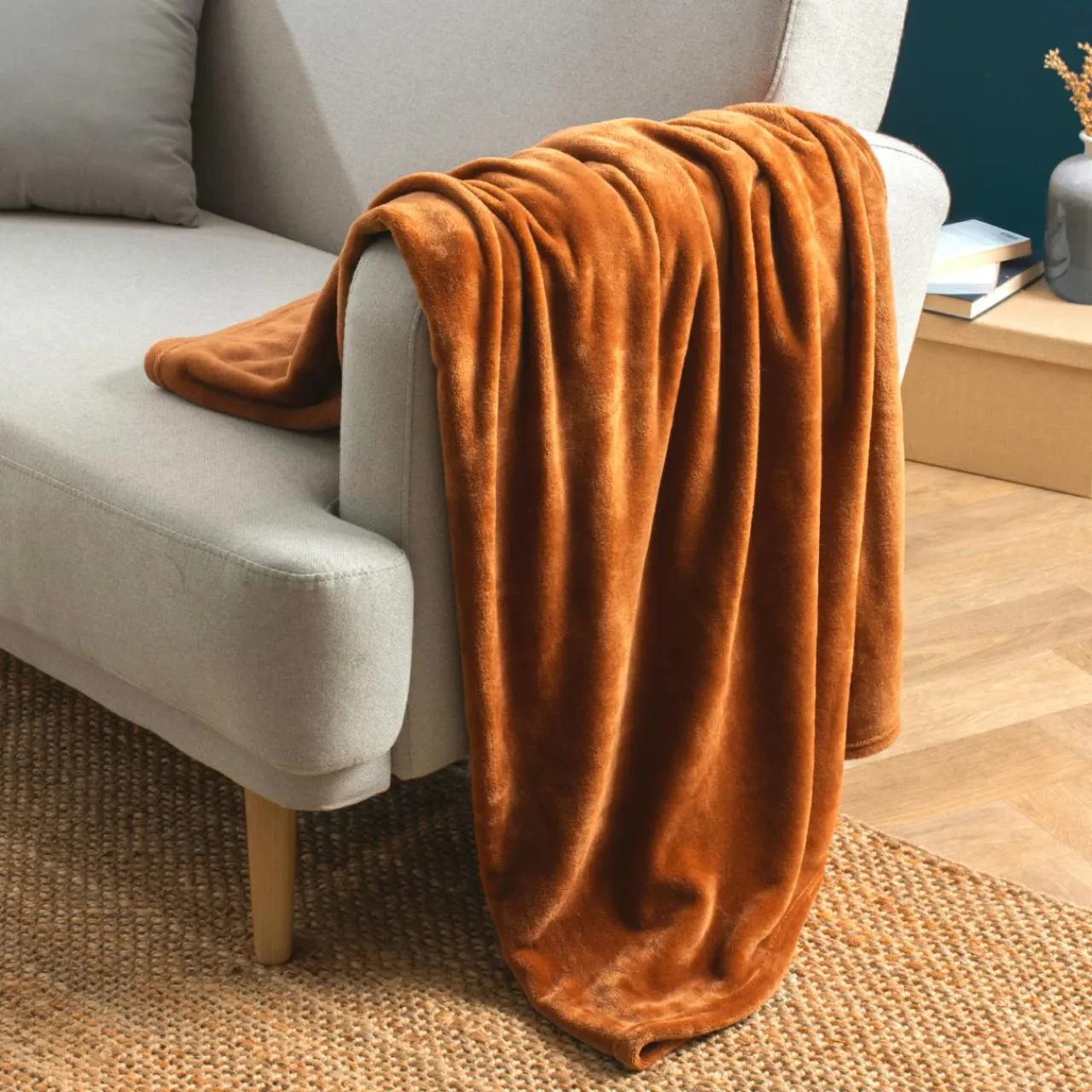 EMINZA Plaid doux flanelle (125 x 150 cm) Didou Cuivre Clearance