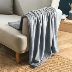 EMINZA Plaid doux flanelle (125 x 150 cm) Didou Gris clair