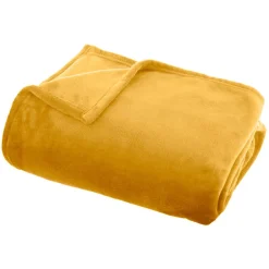 EMINZA Plaid doux flanelle (125 x 150 cm) Didou Jaune moutarde New