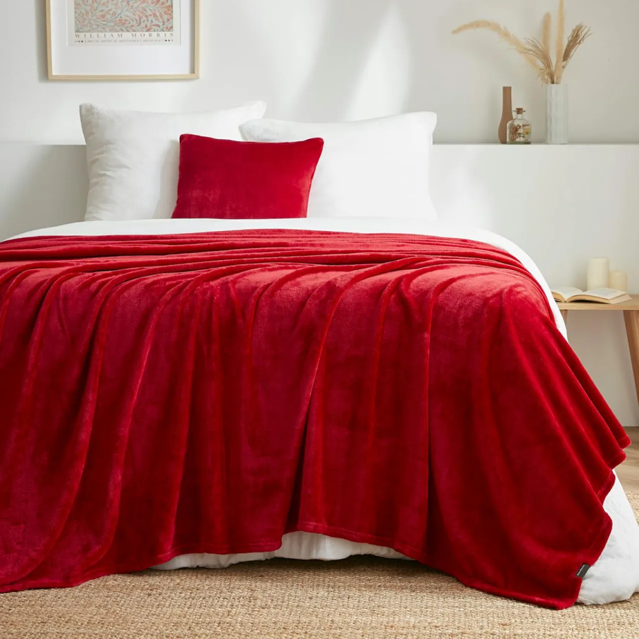 EMINZA Plaid doux flanelle (220 x 240 cm) Didou Rouge Best