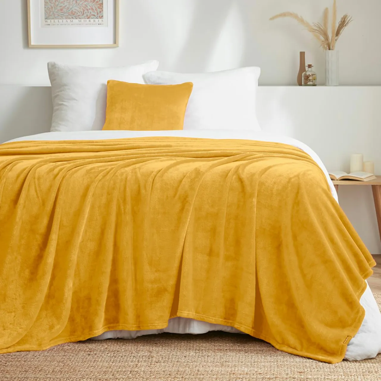 EMINZA Plaid doux flanelle (180 x 230 cm) Didou Jaune moutarde Discount