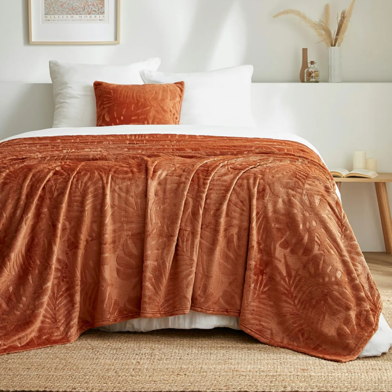 EMINZA Plaid doux flanelle (180 x 230 cm) Flore Cuivre Clearance