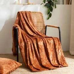 EMINZA Plaid doux flanelle (130 x 180 cm) Flore Cuivre New