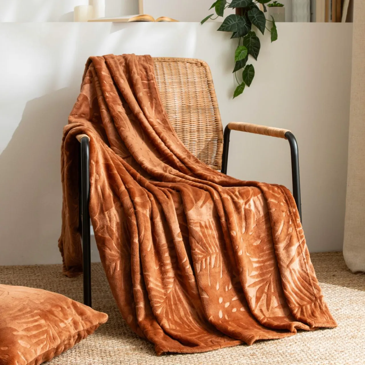 EMINZA Plaid doux flanelle (125 x 150 cm) Flore Cuivre Best