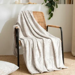 EMINZA Plaid doux flanelle (130 x 180 cm) Flore Ecru Sale