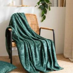 EMINZA Plaid doux flanelle (125 x 150 cm) Flore Vert