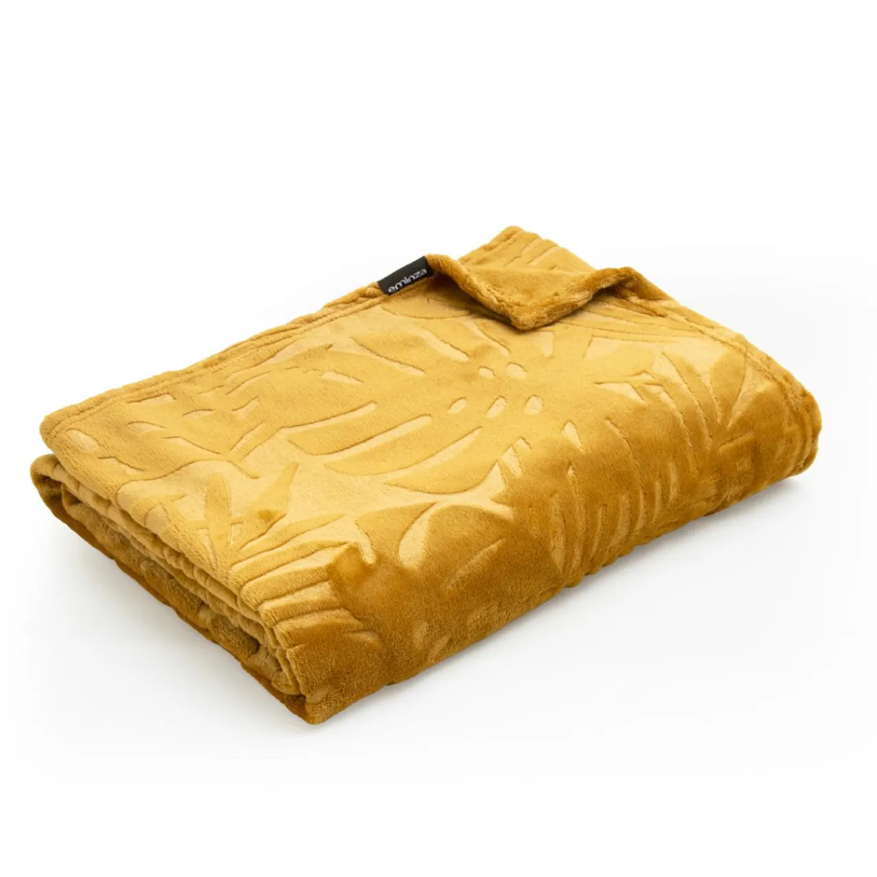 EMINZA Plaid doux flanelle (125 x 150 cm) Flore Jaune moutarde Hot
