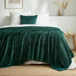 EMINZA Plaid doux flanelle (220 x 240 cm) Zag Vert Outlet