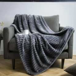 EMINZA Plaid doux (125 x 150 cm) Dune Gris Anthracite Hot
