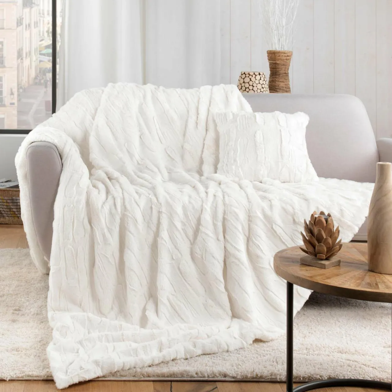 douceur d'intu017drieur Plaid fausse fourrure (180 x 220 cm) Foxy Ecru Beige Outlet